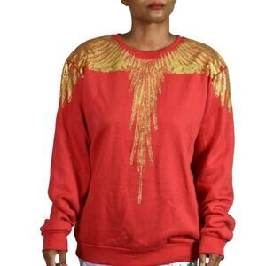 Hudson Bling Sweatshirt Red Stone Foil Metallic Gold Wings Streetwear Large Men